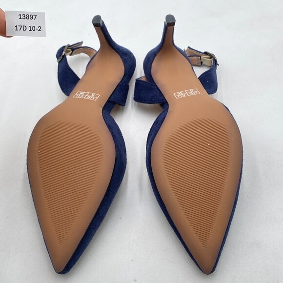 Navy Mid Heels Pumps Pointed Toe Slingback Sandals Party Casual Dress Shoes - Picture 5 of 7